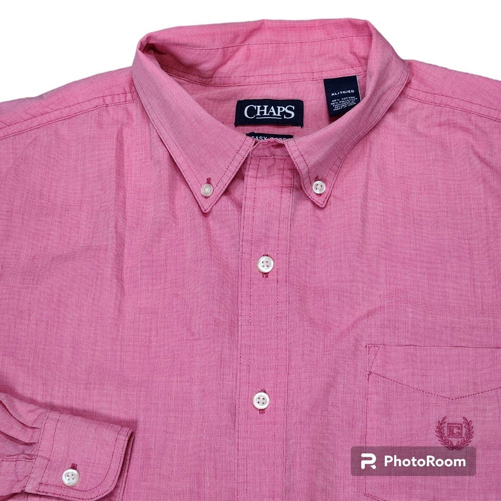 Chaps Easy Care Men's Shirt XL Button Down‎ Pink Long Sleeve Pocket Logo